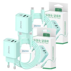 팬택 2포트 파스텔 C타입 고속충전기 25W + C타입 케이블 45W 2m 세트, 2세트, 민트