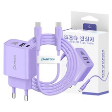 팬택 2포트 파스텔 C타입 고속충전기 25W + C타입 케이블 45W 2m 세트, 1세트, 퍼플
