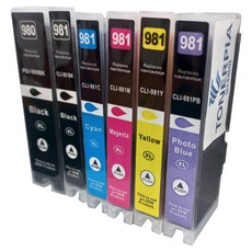 토너피아 6종 세트 PGI-980XL CLI-981XL TS8190 TS8195 TS8290 TS8295 TS8298 TS8390 TS8391 TS8392 캐논 호환잉크, 포토검정, 검정, 파랑, 빨강, 노랑, 포토블루, 1세트