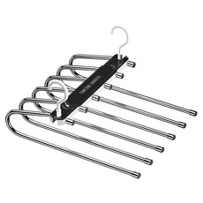 TIMLEI 加厚多層褲架折疊褲架 多功能不鏽鋼無痕家用衣架 6層, 黑色, 1個