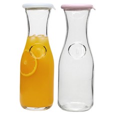 헥사 실리콘 카라페 유리물병 1L x 2종 세트, 반투명 + 핑크, 1세트