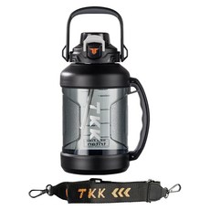 TKK 撼路者大容量水壺 Tritan 附背帶, 火山黑, 2L, 1個