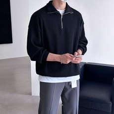 EV CLOSET 男士羅紋寬鬆版型半拉鍊長袖針織大學T 6320-1