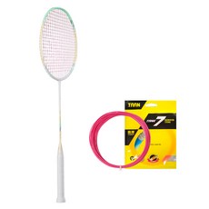 Kawasaki 羽球 Yujin Galaxy 球拍 + Tank 7 球線組合, 1套, 白色(球拍), 粉紅色(球線)