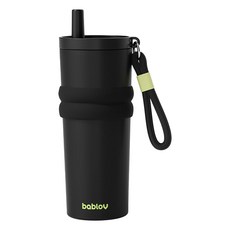 bablov 花伴森 316不銹鋼炫炫吸管保溫杯, 極夜黑, 1個, 600ml