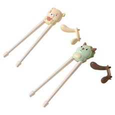 Doami 幼兒用分階段矯正筷 2件組, 米色, 綠色, 1套