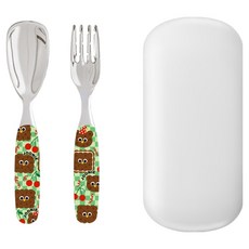 주니 316 올스테인레스 스푼 + 포크 + 케이스 세트, 민트 체크, 1세트