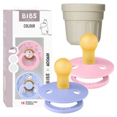 BIBS 컬러 무민 고무 쪽쪽이 2종 + 전용캡 세트, 2단계, 베이비핑크, 허쉬 (쪽쪽이), 1세트