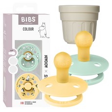 BIBS 컬러 무민 고무 쪽쪽이 2종 + 전용캡 세트, 2단계, 노르딕민트, 페일버터 (쪽쪽이), 1세트