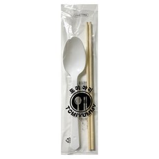 Tomi Yami 一次性大湯匙 白色 100入 + 竹筷 100入 組, 1套