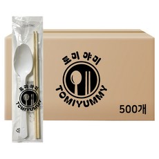 Tomi Yami 一次性湯匙 白色 大 500入 + 竹筷 500入 組, 1套