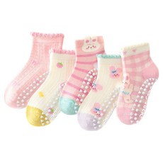 아이뿜 아동용 핑크 토끼 미끄럼방지 메쉬 양말 5종 세트 J97