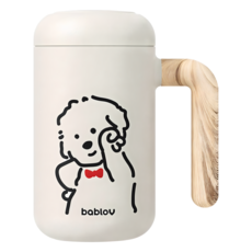 bablov 花伴森 陶瓷內膽附蓋木柄保溫泡茶杯, 修狗印花款, 1個, 460ml