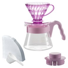 하리오 V60 컬러 브루 시리즈 핸드드립 커피 서버 세트 로즈 멜로우, 1세트, 드리퍼 + 커피서버 + 계량스푼 + 필터 40p 1세트, 드리퍼 + 커피서버 + 계량스푼 + 필터 40p