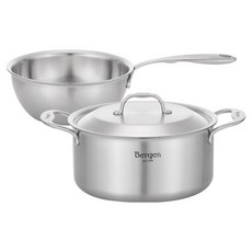 HANIL STAINLESS STEEL 電磁爐用全五層Bergen雙耳鍋 24cm + 宮廷鍋 20cm 套組, 單一顏色, 1套, 雙耳鍋 24cm + 宮廷鍋 20cm