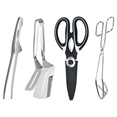 비로르 304 스텐 뜨는 집게 + 가위형 집게 + 가위 + 더블 뒤집개 세트, 핀셋 + 삼각 가위 집게 + 주방 가위 + 더블 뒤집개, 혼합색상, 1개