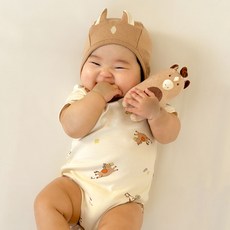 ikii 신생아용 바디수트 반소매 + 모자 + 인형 세트