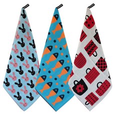 youhouse 北歐風廚房毛巾3件組, 兔子, 魚, 購物袋紅色, 1套