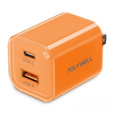 POLYWELL 寶利威爾 30W 雙孔 Type-C + USB-A 快充頭 PD GaN氮化鎵 冰塊造型 橘色 PW15-T05-A172