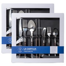 LA CARTUJA Oro Laguiole 餐具7件組禮盒, 深木色, 2套, 茶匙 2p + 茶叉 2p + 奶油刀 2p + 湯匙 2p + 叉子 2p + 餐刀 2p + 筷子 2p