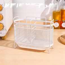 CUSSO 廚房餐具收納瀝水多用途餐具筒 + 橢圓形瀝水盤層架組, 白色, 1套