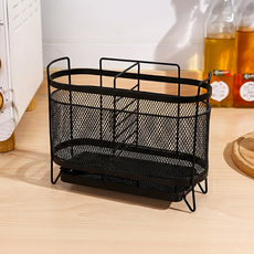 Kusso 現代不鏽鋼餐具筒 橢圓形 20.5 x 8 x 16 cm, C 黑色, 1個