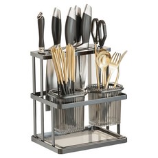 CUSSO 透明不鏽鋼餐具筒 & 刀架 20 x 22 x 15 cm, 灰色, 1個
