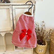 웨이비데이즈 반려동물 비즈 리본 패턴 펫 원피스 W265-0054, 레드, 1개