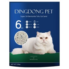 딩동펫 고양이 수퍼 식스 벤토나이트 두부 모래, 2.5kg, 1개, 무향