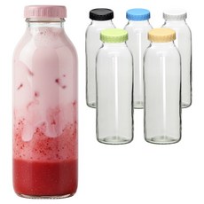 HEXXA Ecoring 不生鏽蓋子6件組 + 冰箱玻璃水瓶 750ml x 6入組, 混合色, 1套