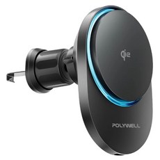 POLYWELL 寶利威爾 Qi2車用15W磁吸無線充電架 支援MagSafe 智慧散熱風扇, 黑色, PW15-T05-A152