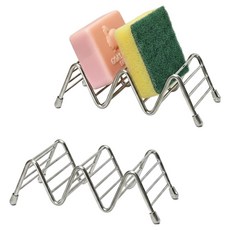 굿앤칩 욕실 다용도 304 스테인리스 물빠짐 W자 수세미 비누받침대, 실버, 2개