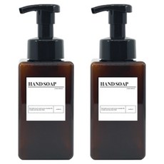 뉴앤룩 욕실 핸드워시 디스펜서 사각 공병 리필용기 거품타입 450ml 2p + HAND SOAP 라벨 2p 세트, 브라운(용기), 1세트