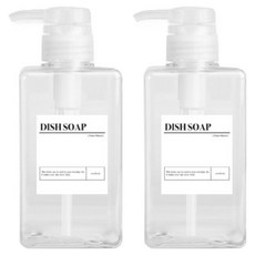뉴앤룩 욕실 디스펜서 사각 공병 주방세제 리필용기 액상타입 450ml x 2p + DISH SOAP 라벨 2p 세트, 투명(용기), 1세트