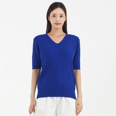 Elsso 女款基本簡約V領羅紋短袖針織衫