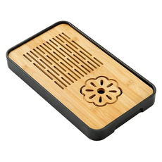 Kusso 竹製瀝水茶盤 下午茶托盤 H型 32 x 18 cm, 黑色, 1個, 單品