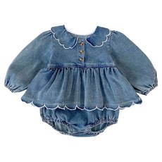 스타도어 유아용 물결 카라 데님 긴팔 바디수트