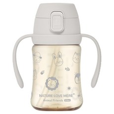 NATURE LOVE MERE 動物朋友 PPSU 一鍵式吸管杯, 210ml, 1個, 牛奶灰色