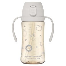 네이쳐러브메레 애니멀프렌즈 PPSU 원터치 빨대컵, 300ml, 1개, 밀크그레이