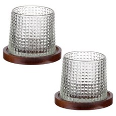 플라라 회전형 글라스 언더락 롤링 위스키잔 + 코스터 세트 다이아, 2세트