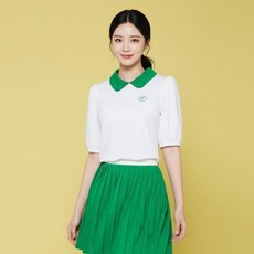 HALEY 여성용 퍼프 소매 카라 반팔 티셔츠 HUBKT1112