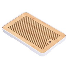 竹製託盤 茶具託盤 茶盤 大型 單孔, 白色, 1個