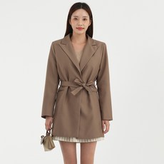 Elsso 女款環扣綁帶長袖長版外套 + 腰帶套組