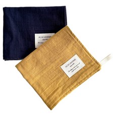 ACACIA HOME 彩色4層韓式傳統棉布擦手巾 36 x 30 cm 2件組, 芥末黃, 海軍藍, 1套