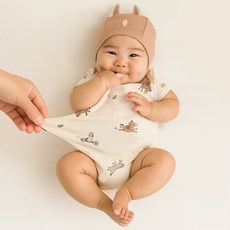 ikii 신생아용 반소매 바디수트 + 모자 세트