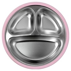 키친유 흡착 3구 유아식판, 1개, 핑크