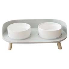 MR.CHUCHU 寵物雙碗陶瓷餐具, 灰色, 1個