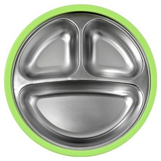 키친유 흡착 3구 유아식판, 1개, 그린