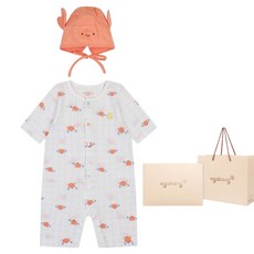 agabang 新生兒用螃蟹竹纖維七分連身衣 + 帽子 + 包裝 + 購物袋禮盒組
