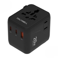 POLYWELL 寶利威爾 無美規 雙AC插座 + 雙C + USB快充 多國旅行充電轉接頭/萬國旅行充 20W, 1個